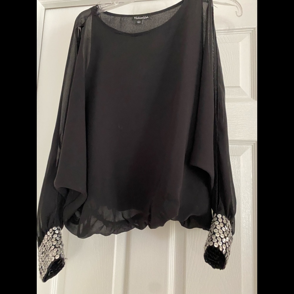 Black blouse size L with sequin silver